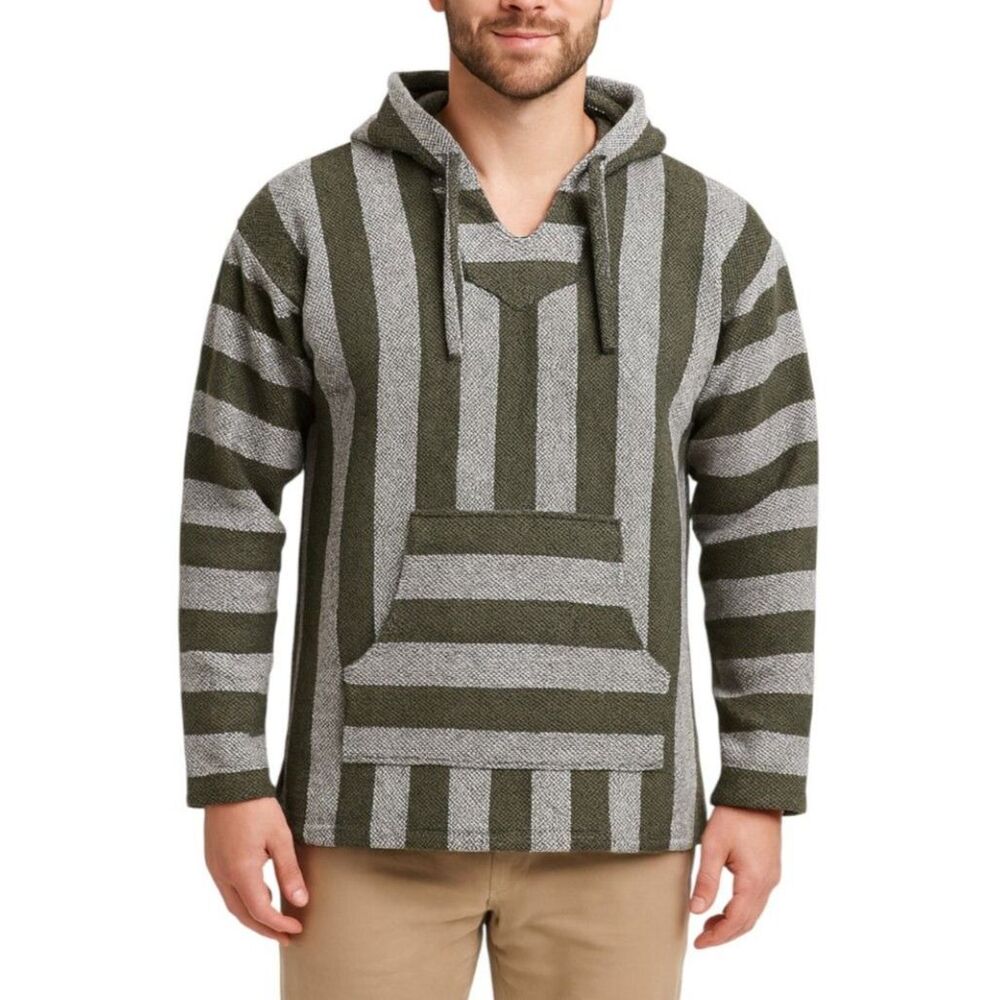 RetroFit Green & White Striped Baja Hoodie | Large